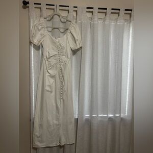 Sabo Elegant White Puff Sleeve Dress